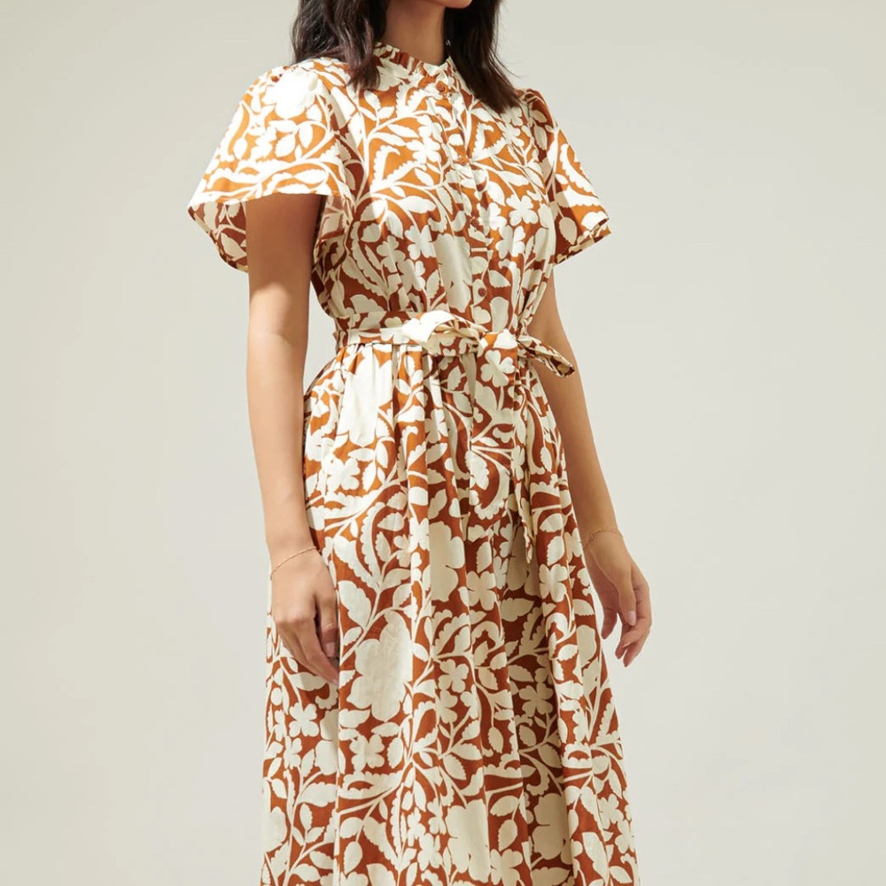 Sugarlips Floral Print Midi Dress - Brown and White